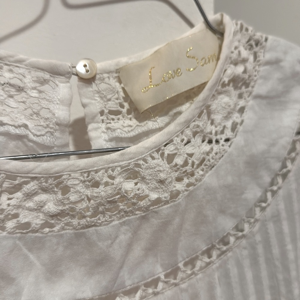 Love Sam White Cotton Eyelet Lace Blouse Top Shirt Short Sleeve Boho Size XS - Picture 6 of 7